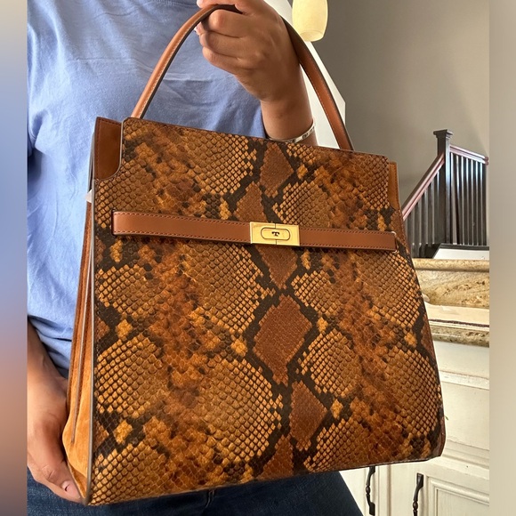 New Tory Burch Lee Radziwill Exotic Double Bag - Picture 3 of 16